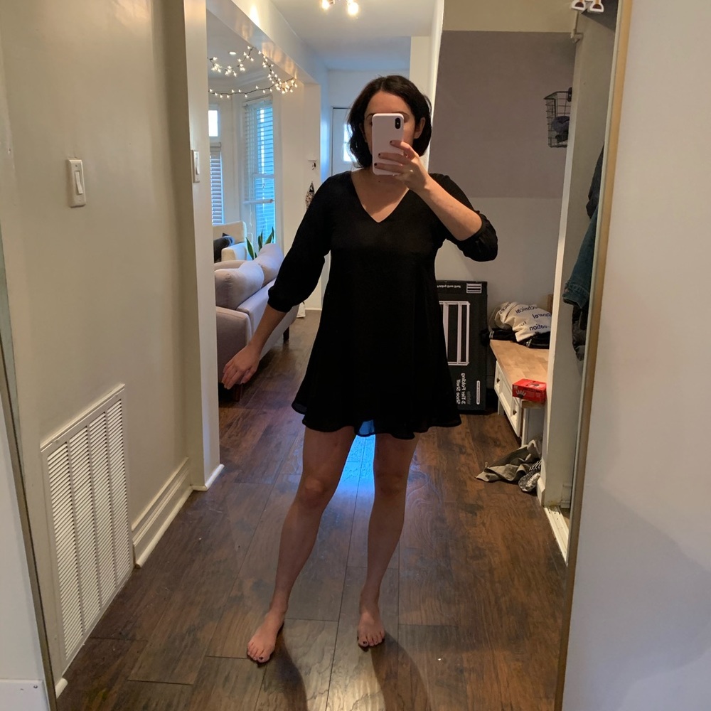 Black chiffon dress with strappy back details